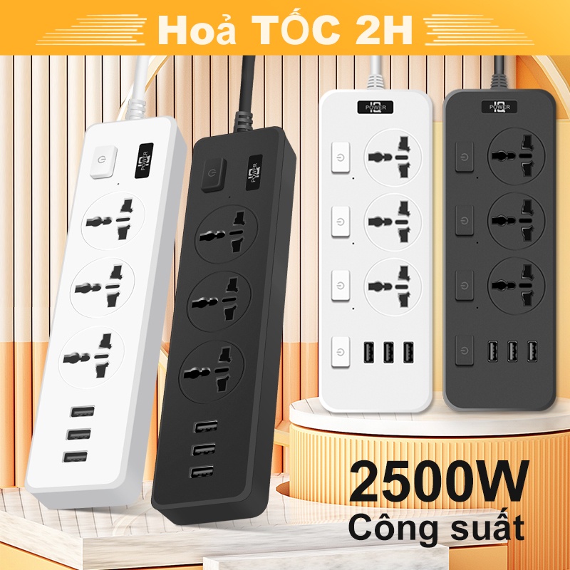 Ổ Cắm điện Onesam Kết Hợp Cổng USB Cổng Type C, ổ điện Chịu Tải 2500W Nhựa PC Chống Cháy An Toàn Dây Nối Dài 2m