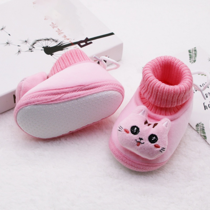 Bé trai bé gái giày bông trẻ sơ sinh trẻ sơ sinh mèo con cộng với nhung snow boots sơ sinh dễ thương đế mềm giày đi bộ mềm