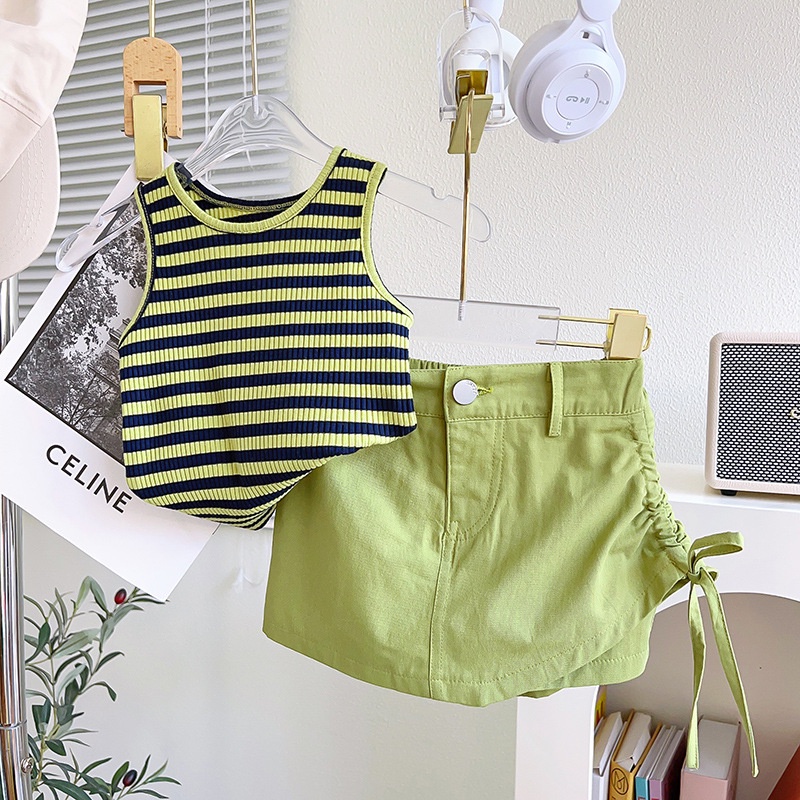 Ready stock summer new style ins fashion striped casual suit cô gái hàn quốc ngọt ngào dễ thương mát mẻ bộ đồ cô gái bộ đồ cô gái bộ đồ cô gái hàn quốc bộ đồ thể thao cô gái bộ đồ mùa hè
