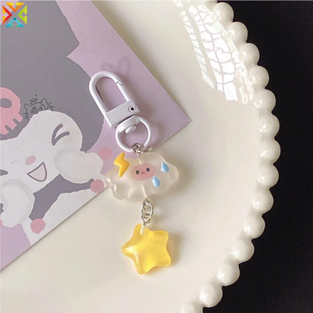 Ice móc khóa trong suốt đẹp lấp lánh sao và mây móc khóa ins phim hoạt hình cô gái dễ thương trái tim học sinh túi đi học mặt dây chuyền quà tặng mặt dây chuyền chìa khóa xe hơi