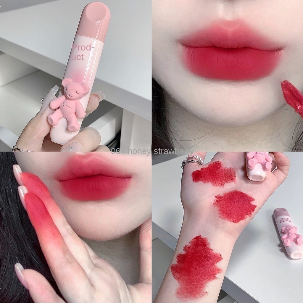Gege bear lip gloss cute pink bear matte moisturize water proof lasting không dễ phai màu son môi đầy màu sắc nổi bật