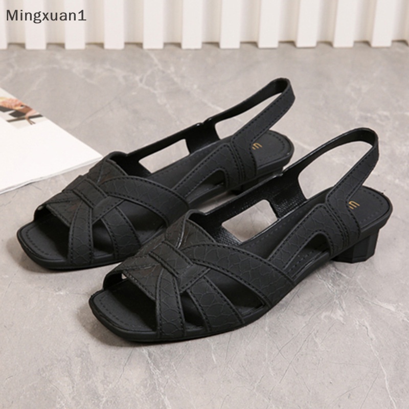 Thời trang bên ngoài mang miệng cá rỗng không trơn trượt đơn giản dép gót dày đế mềm cho nữ qzz