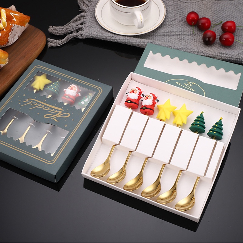 Thìa thép không gỉ sáng tạo trang trí ông già noel phim hoạt hình thìa tráng miệng cà phê thìa trái cây bộ đồ ăn