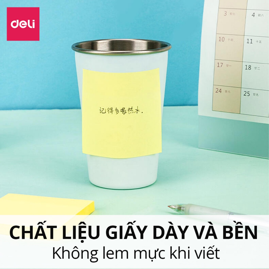 Set 100 Giấy Note Ghi Chú, Giấy Nhớ Hình Vuông Dán Vàng Deli - Giấy Nhớ Loại Chất Lượng Cao Tiện Lợi - 1 tệp