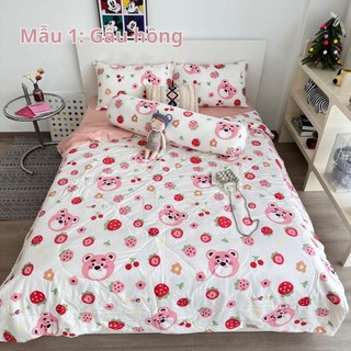 Bộ chăn ga gối chần bông 5 món kèm vỏ ôm REE Bedding Cotton đũi mềm mát hoạ tiết dễ thương CTD231