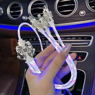 Car Charger Super Fast Charge High-End Internet Celebrity Colorful Streamer Car Mobile Phone Charger Three-in-One Data Cable y6j7