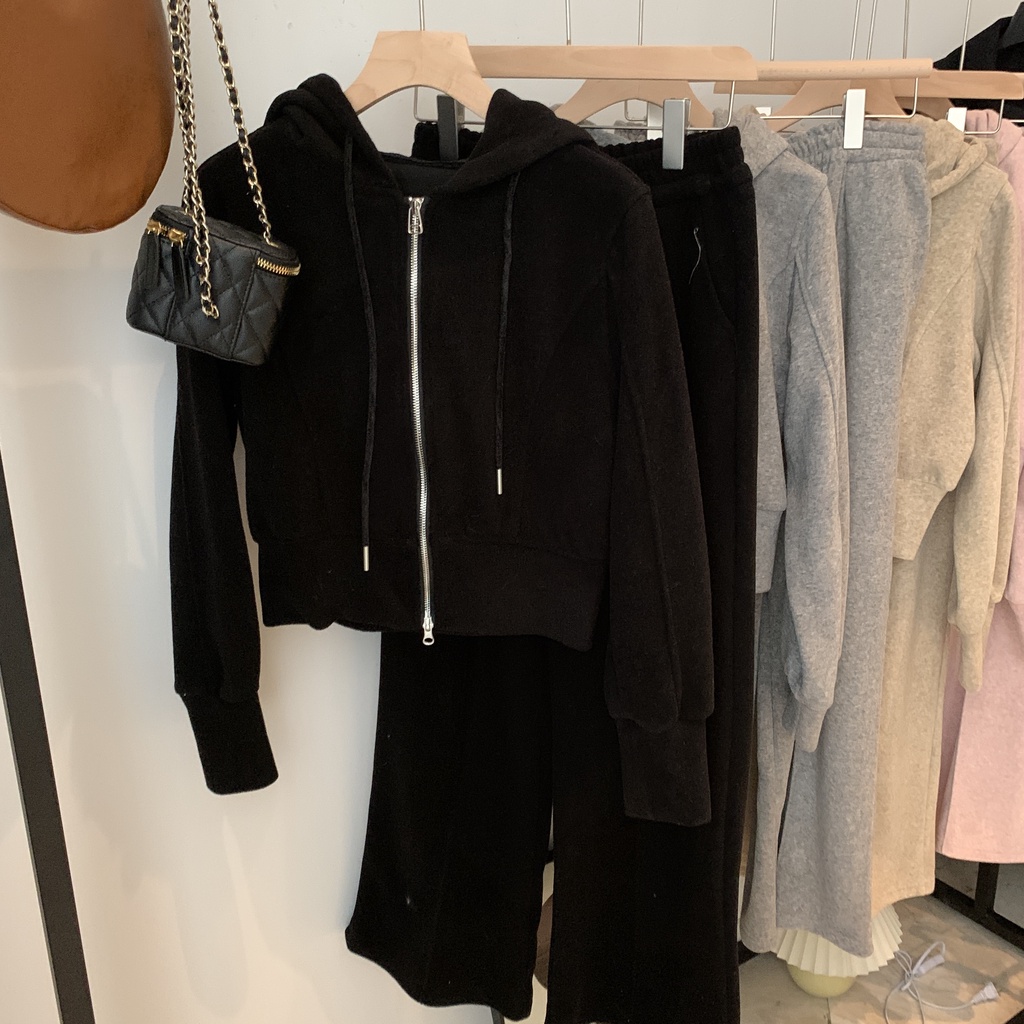 Hood sweatshirt wide-leg pants fashion suit women casual two-piece suit
