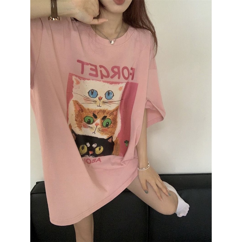 GgFashion Áo Thun Nữ Phong Cách Hàn Quốc Rộng Cổ Tròn Dễ Thương Màu Hồng Phù Hợp Với Mọi Kích Cỡ Trong Mùa Hè.