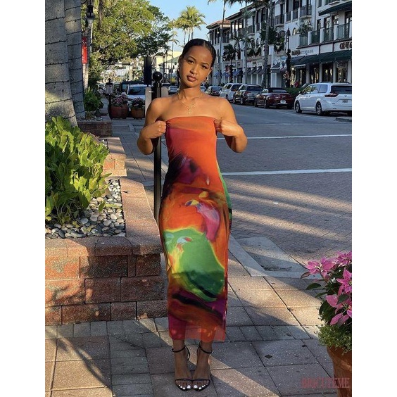 Đầm Dài Không Tay Hở Lưng Nhuộm Màu Thời Trang Mùa Hè Cho Nữ