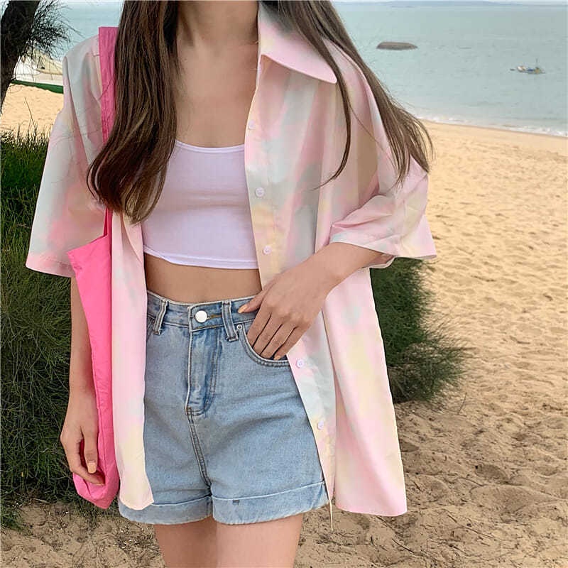 Áo Sơ Mi Chiffon Tay Lửng In Họa Tiết Hoa 5 Màu Tùy Chọn Thời Trang Mùa Hè Hàn Quốc Dành Cho Nữ