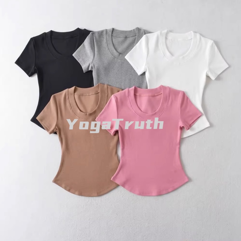 Áo Thun Thể Thao Tay Ngắn Cổ Chữ U Màu Sắc Đơn Giản Cho Nữ