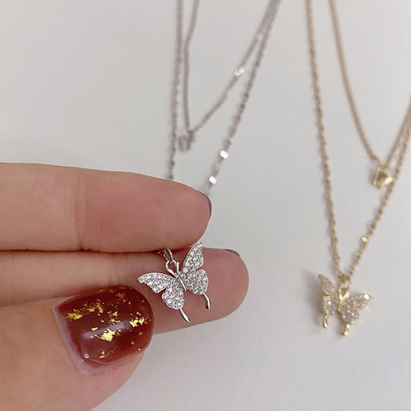 Vòng cổ Hai Lớp Mặt Hình Bướm Lấp Lánh Sang Trọng Cho Nữ