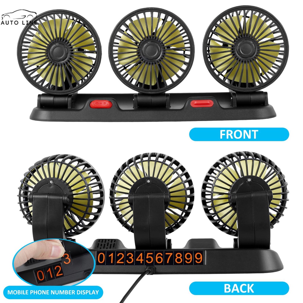 Quạt Làm Mát Ba Đầu 2 Tốc Độ Ít Ồn 360 Độ Cho Xe Hơi° Quạt Điện USB / 12V / 24V Xoay Được SHOPCYC3149
