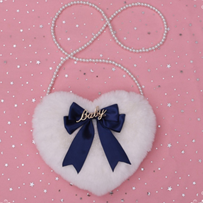 Sang Trọng Túi Đeo Vai Nhung Lông Đính Nơ Ngọc Trai Hình Trái Tim Dễ Thương Phong Cách Lolita Nhật