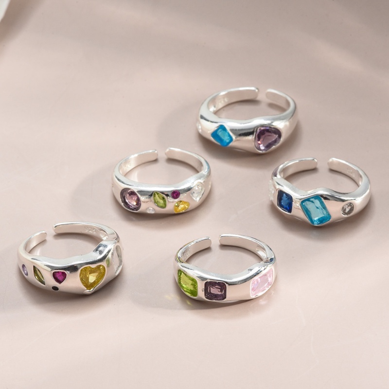 Nhẫn Hở Hình Trái Tim Đính Đá Nhiều Màu Sắc Thời Trang Có Thể Điều Chỉnh Cho Nữ