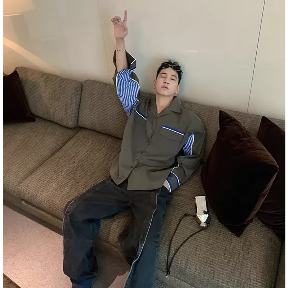 Áo Sơ Mi Chất Liệu Cotton Dày Dặn Họa Tiết Kẻ Sọc Màu Xanh Lá Thời Trang Mùa Thu Phong Cách Hàn Quốc