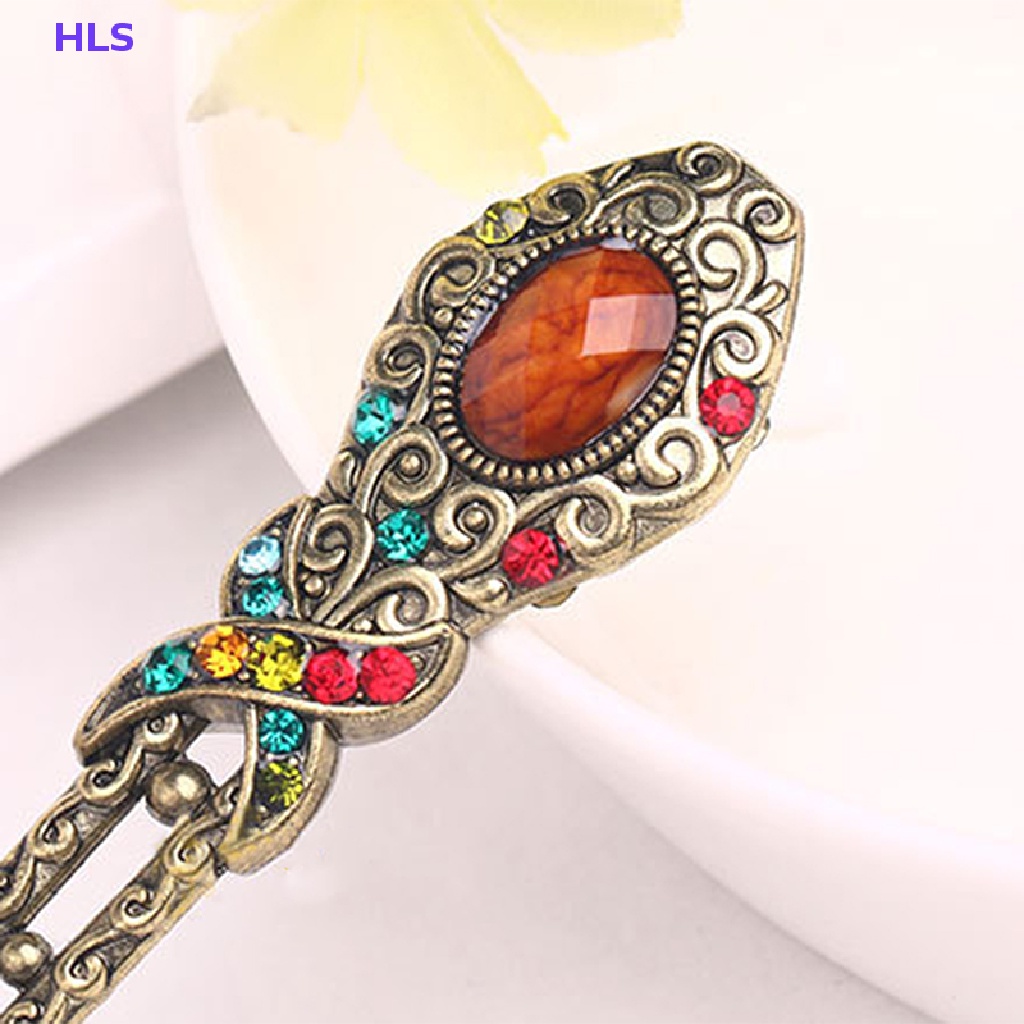 Trâm Cài Tóc Kim Loại Đính Đá Pha Lê Phong Cách Vintage Đơn Giản
