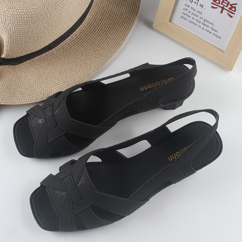 Giày Sandal Đế Bằng Màu Trơn Thời Trang Dành Cho Nữ