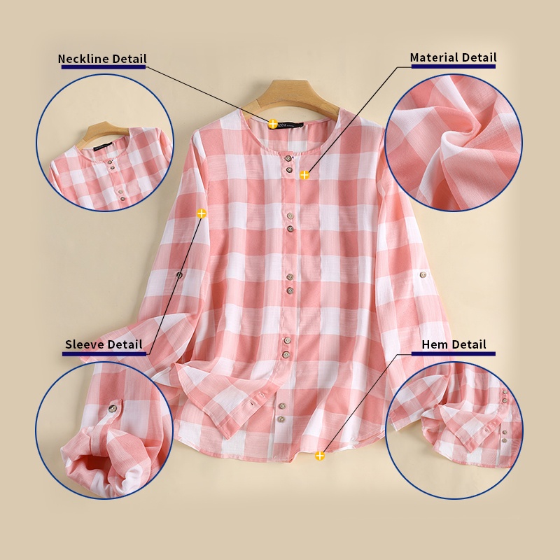 Zanzea Áo Sơ Mi Tay Dài Cổ Tròn In Họa Tiết Kẻ Ô Phong Cách Châu Âu Thời Trang Cho Nữ