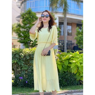 Đầm Doris chất liệu thun dập li với màu sắc tươi tắn