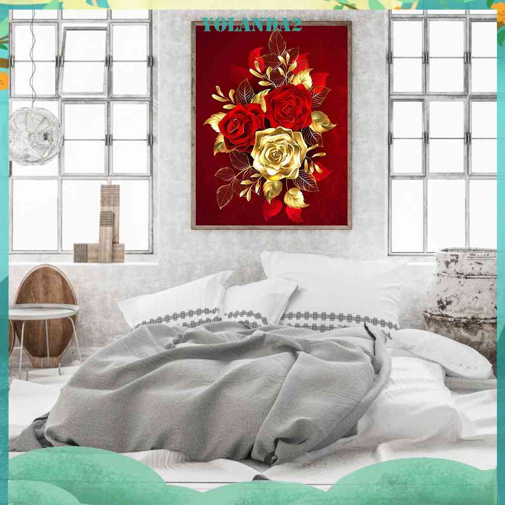 Tranh Đính Đá Kim Cương Toàn Bộ 5D DIY Hình Vẽ Hoa Trang Trí Nhà Cửa