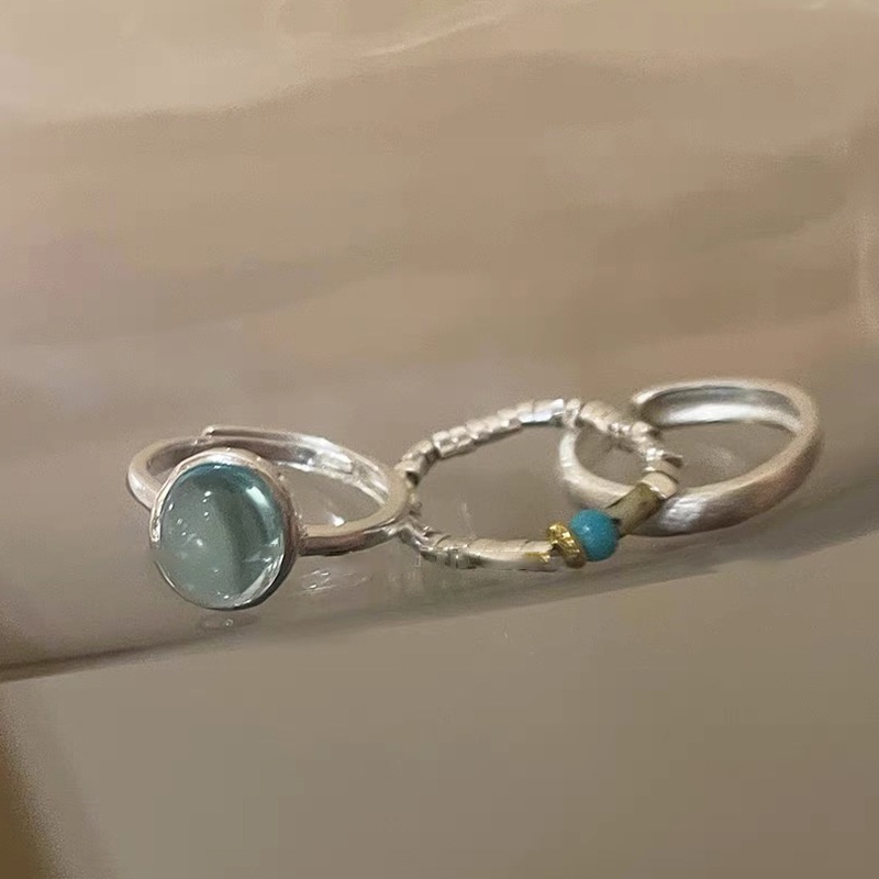 Nhẫn Opal Kim Loại Màu Bạc Phong Cách Retro Độc Đáo Dễ Phối Đồ