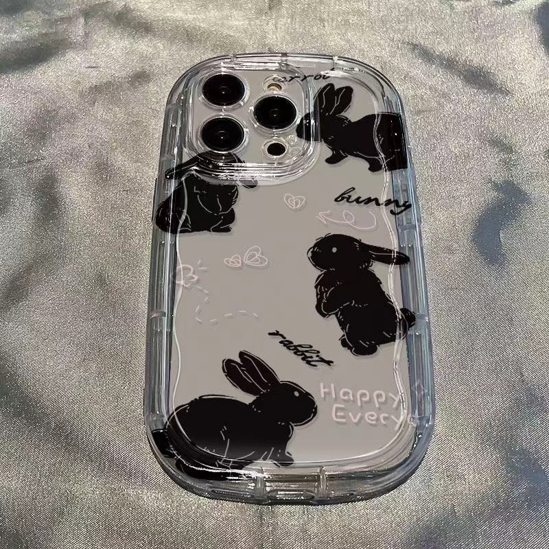 Ốp Điện Thoại Silicone Mềm Trong Suốt Chống Sốc In Hình Thỏ Đen Cho IPhone 14 Pro Max 13 12 11 XS X XR 8 + 7 Plus