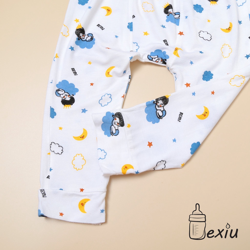 Bộ đồ cài lệch tay dài in rơi Bexiu - Quần Áo Trẻ Sơ Sinh  Vải Cotton Lạnh Cao Cấp Cho Bé Trai Và Gái Từ 4-9 kg