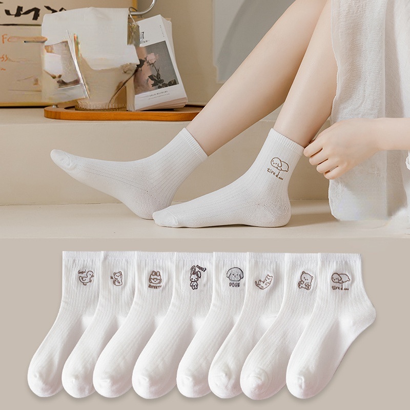 Vớ Cotton Cổ Vừa Họa Tiết Hoạt Hình Đơn Giản Thời Trang Xuân Hè Cho Nữ