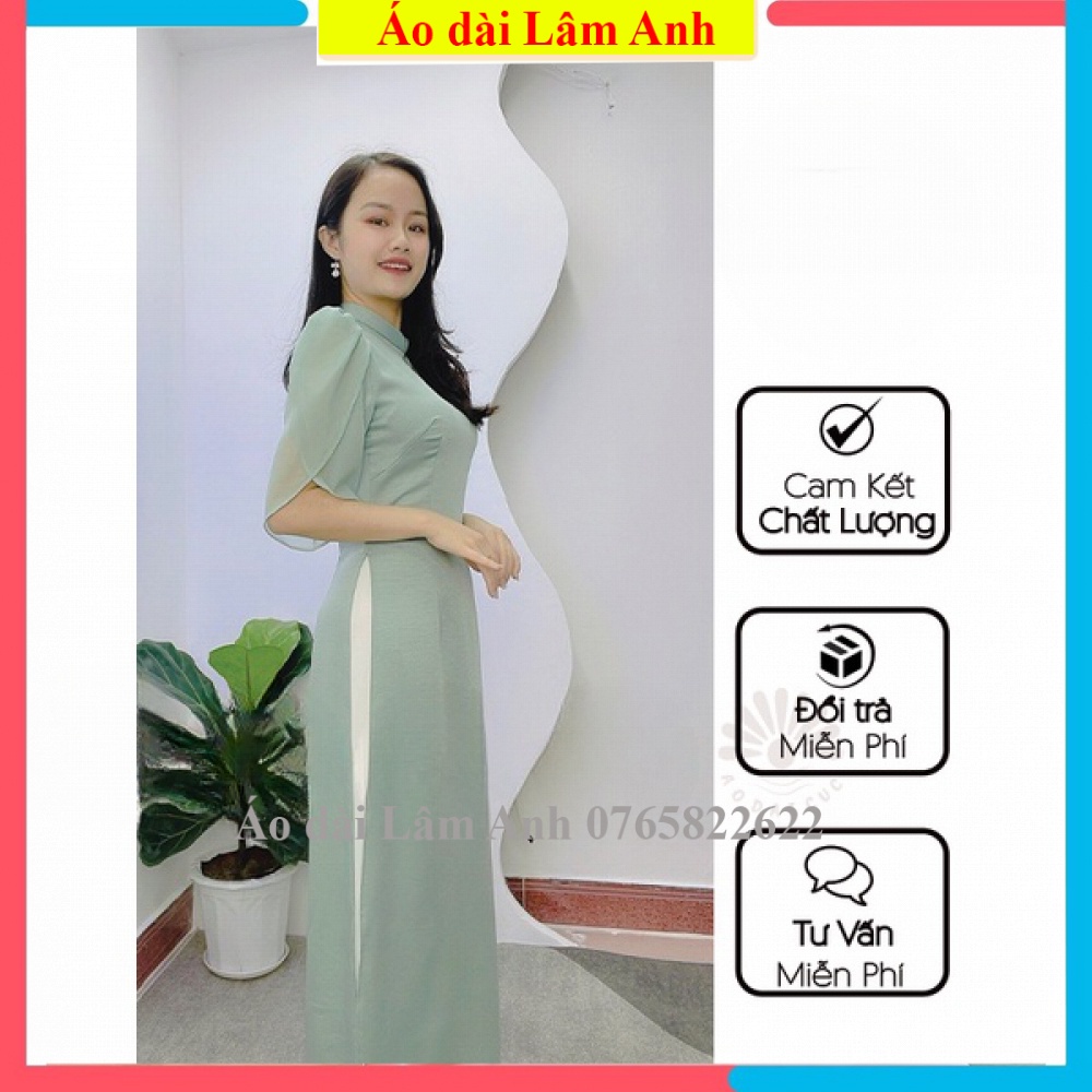 Áo dài cách tân nữ thiết kế tay bèo loe cánh tiên lụa Tây Thi cao cấp co giãn,mềm,mịn, bay tà