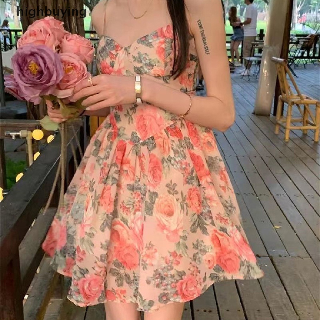 Đầm Hai Dây Dáng Chữ A Họa Tiết Hoa Phong Cách Pháp Thời Trang Mùa Hè Cho Nữ