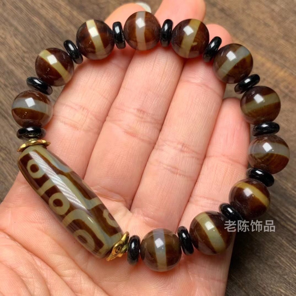 Vòng Tay Chuỗi Hạt Đá Mã Não Tự Nhiên Phong Cách Tây Tạng Dzi 4.25