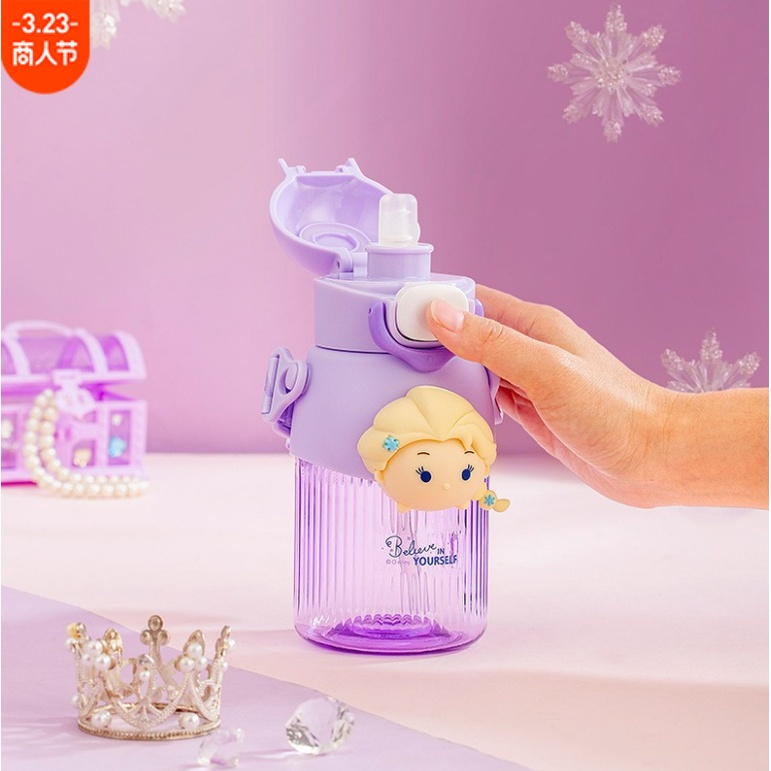 Bình Nước DISNEY Chính Hãng 550ML Chất Liệu Nhựa Tritan Có Ống Hút Và Dây Đeo Tiện Dụng Cho Bé
