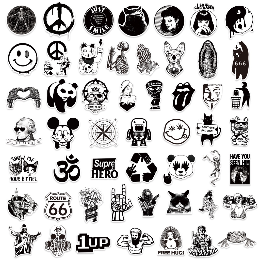 ❉ Hiphop Slang vui vẻ. Nhãn Dán Series 02 Đen Trắng Cổ Điển ❉ Bộ 50 Sticker Chống Thấm Nước Họa Tiết Doodle Hợp Thời Trang