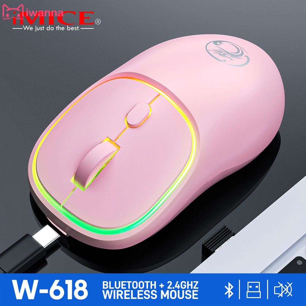 IMICE Chuột Không Dây Bluetooth Hai Chế Độ Có Thể Sạc Lại Phát Sáng 7 Màu Mới Giao Diện TYPE-C VN