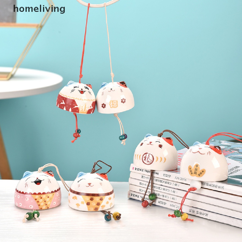 Chuông Gió Bằng Gốm Hình Mèo May Mắn Phong Cách Nhật Bản