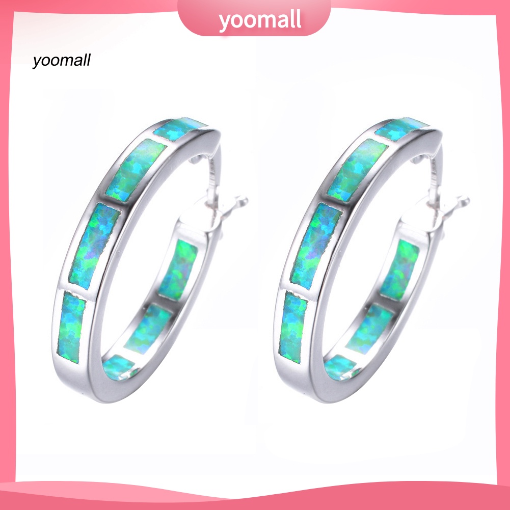 Khuyên Tai Nữ Dạng Vòng Tròn Đính Đá Opal Giả Nhiều Màu