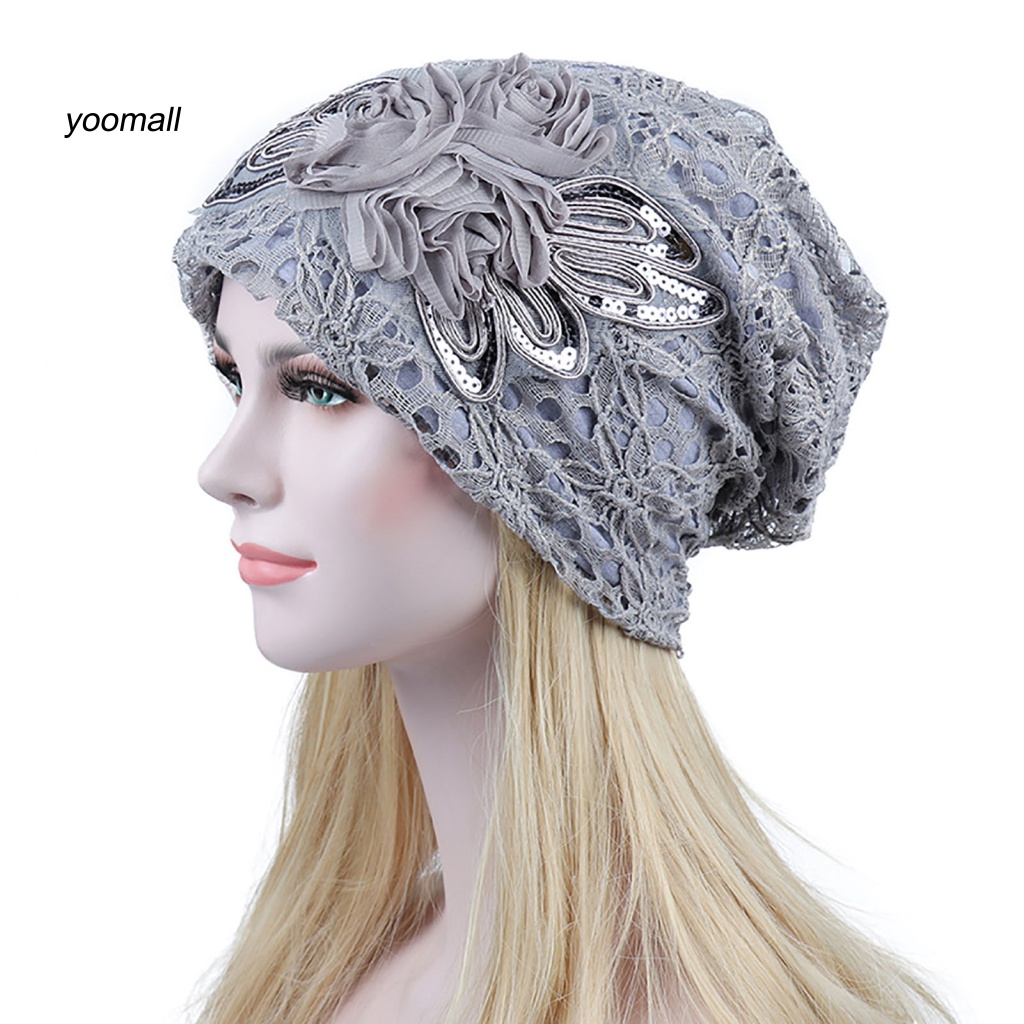 Mũ Beanie Hai Lớp Phối Ren Hoa Thời Trang Mùa Đông Cho Nữ