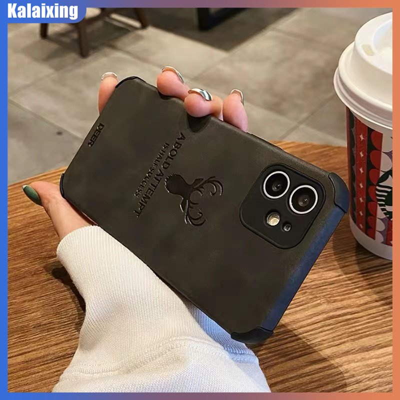 Ốp Điện Thoại Da Mềm Chống Rơi Họa Tiết Đầu Hươu Cho iPhone 14 Plus 13 Pro Max 12 Pro Max
