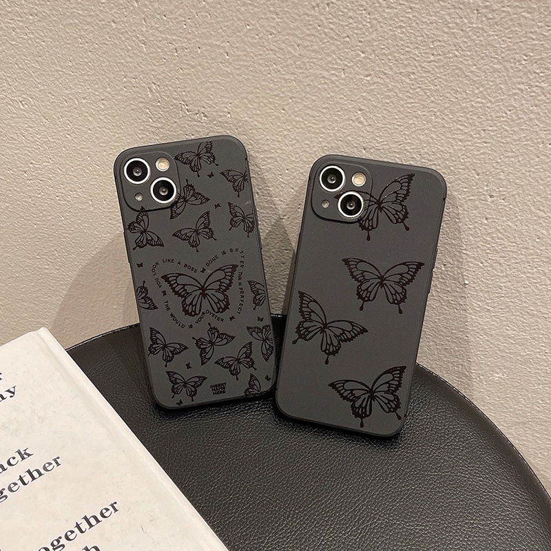 Ốp Điện Thoại Màu Đen Họa Tiết Bươm Bướm Thời Trang Cho iPhone 14 7 8 Plus 11 X XS 12 XR 13 Pro Max