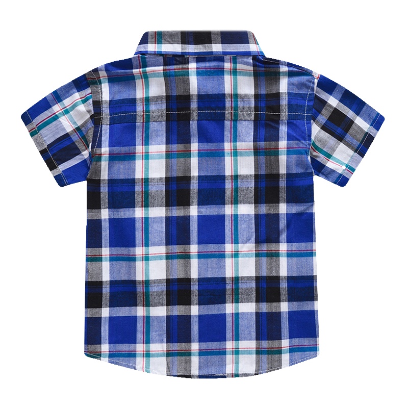 LJMOFA KIDS Áo Sơ Mi Ngắn Tay Họa Tiết Kẻ Ô Có Túi Cho Bé Trai 2-9 Tuổi