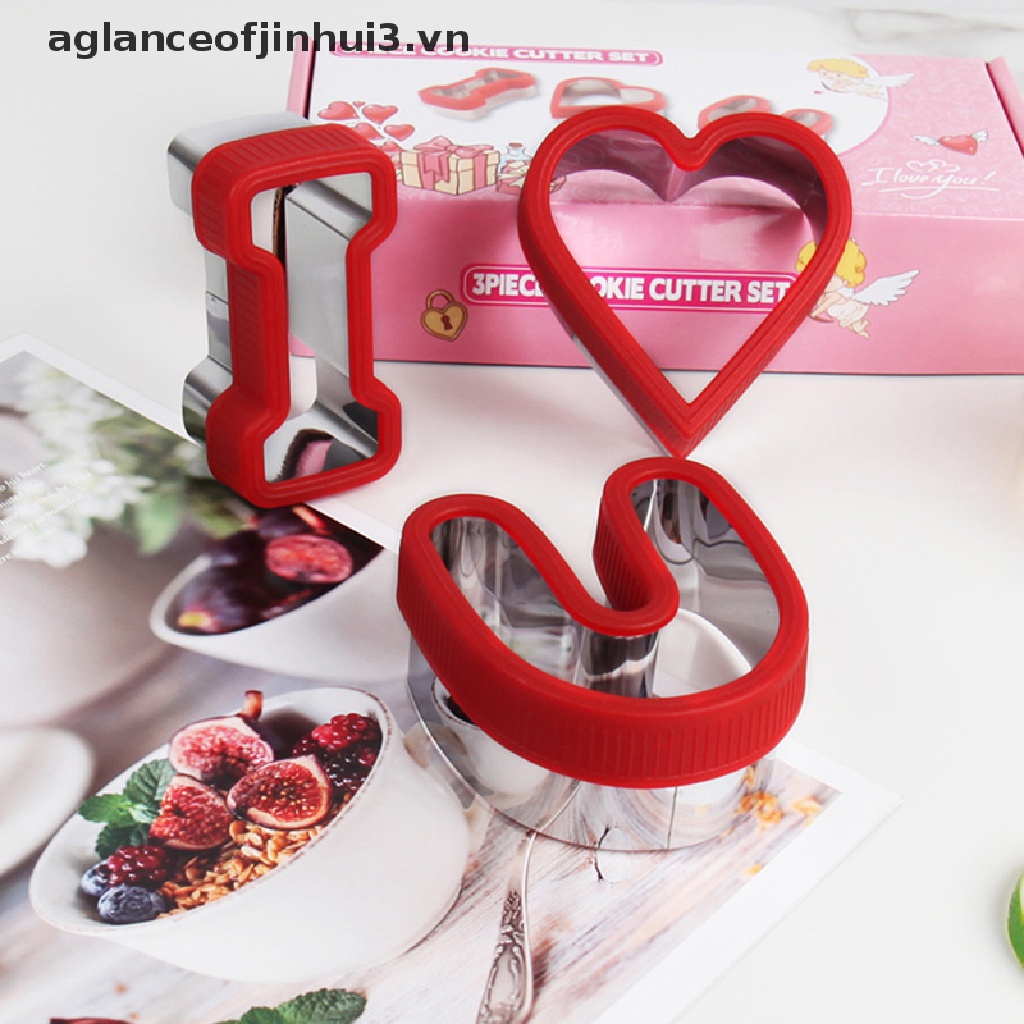 Bộ 3 Khuôn Cắt Bánh Bằng Thép Không Gỉ In Chữ I Love You