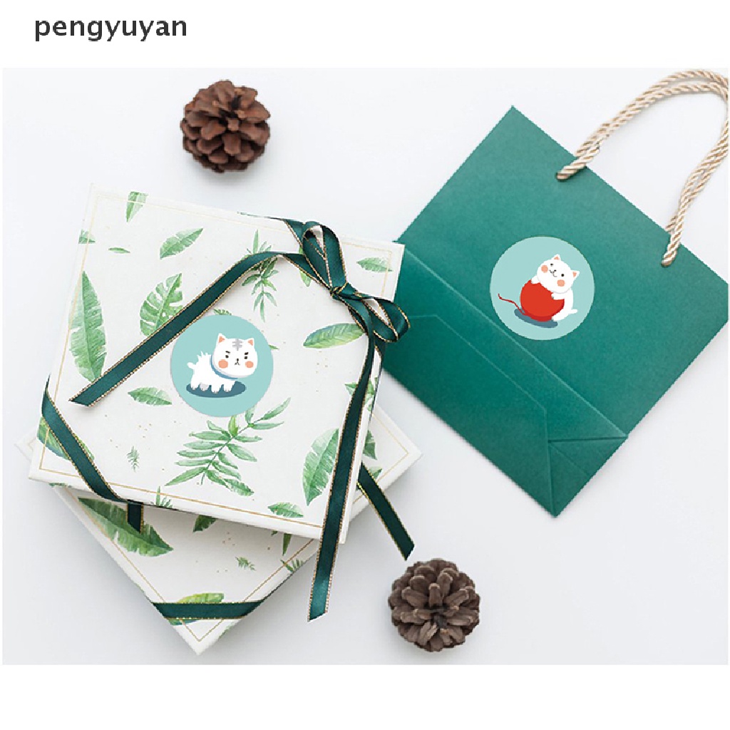 Bộ 500 Miếng Dán Tròn Họa Tiết Mèo Hoạt Hình Dễ Thương Dùng Trang Trí