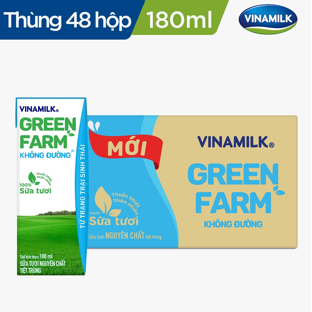 Thùng 48 hộp Sữa tươi tiệt trùng Green Farm 100% không đường Hộp 180ml