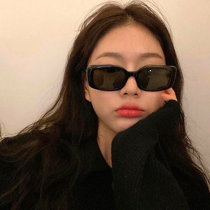 Kính Mát Chống Tia UV400 Gọng Chữ Nhật Màu Đen Thời Trang Cho Nam Và Nữ