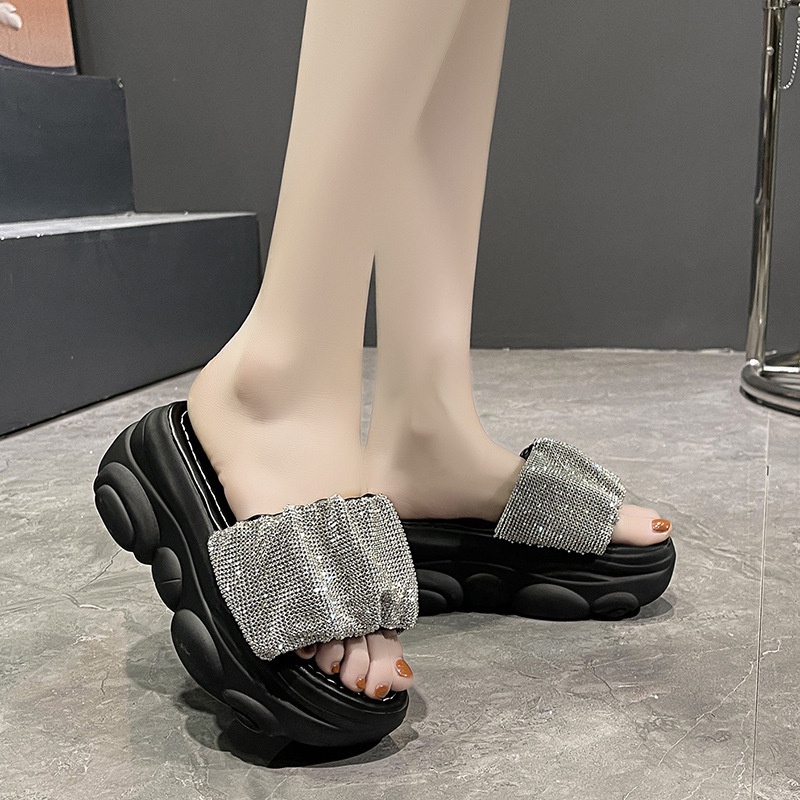 Dép Xỏ Ngón Đế Xuồng Dày Đính Đá Thời Trang Mùa Hè 2023 Kiểu Mới Cho Nữ Size 34-39