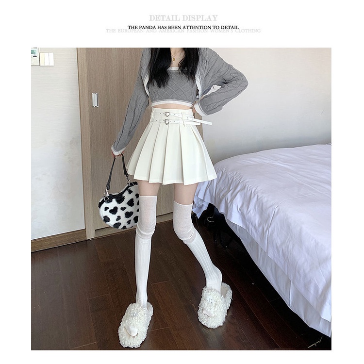 a-shaped high waist women's love skirt spring and summer suit temperament design fashion belt pleated skirt skirt skirt PJO8
