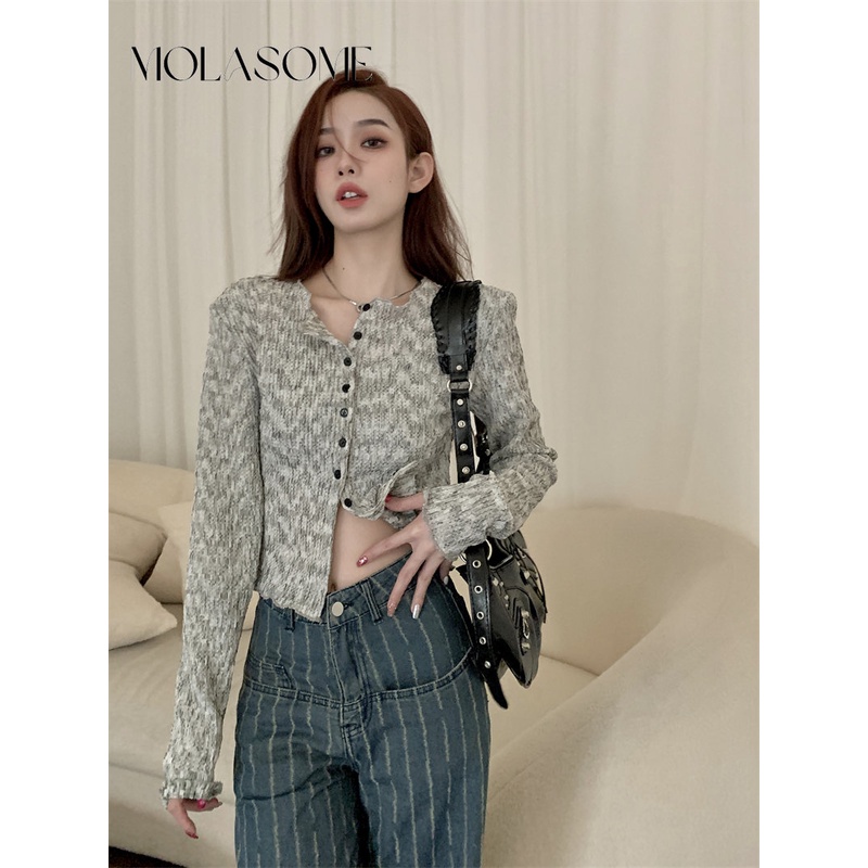 Áo Khoác Cardigan Cổ V Tay Dài Dáng Ôm Màu Tương Phản Thời Trang 2023 Cho Bạn Gái