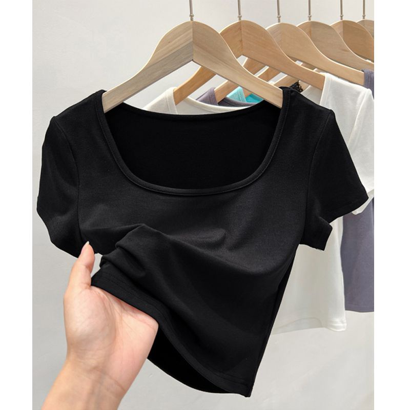 Áo Thun Cotton Tay Ngắn Hở Vai Cổ Vuông Mỏng Mùa Hè Mẫu Mới Cho Nữ