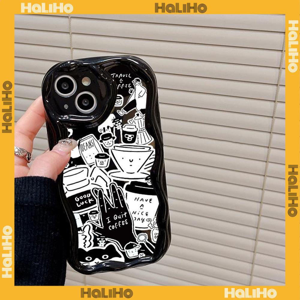 Case for iPhone 11 Pro Max TPU Soft Glossy Curved Wave Case Creative Coffee Stickers Camera Protection Shockproof For iPhone 14 13 12 11 Plus Pro Max 7 Plus X XR